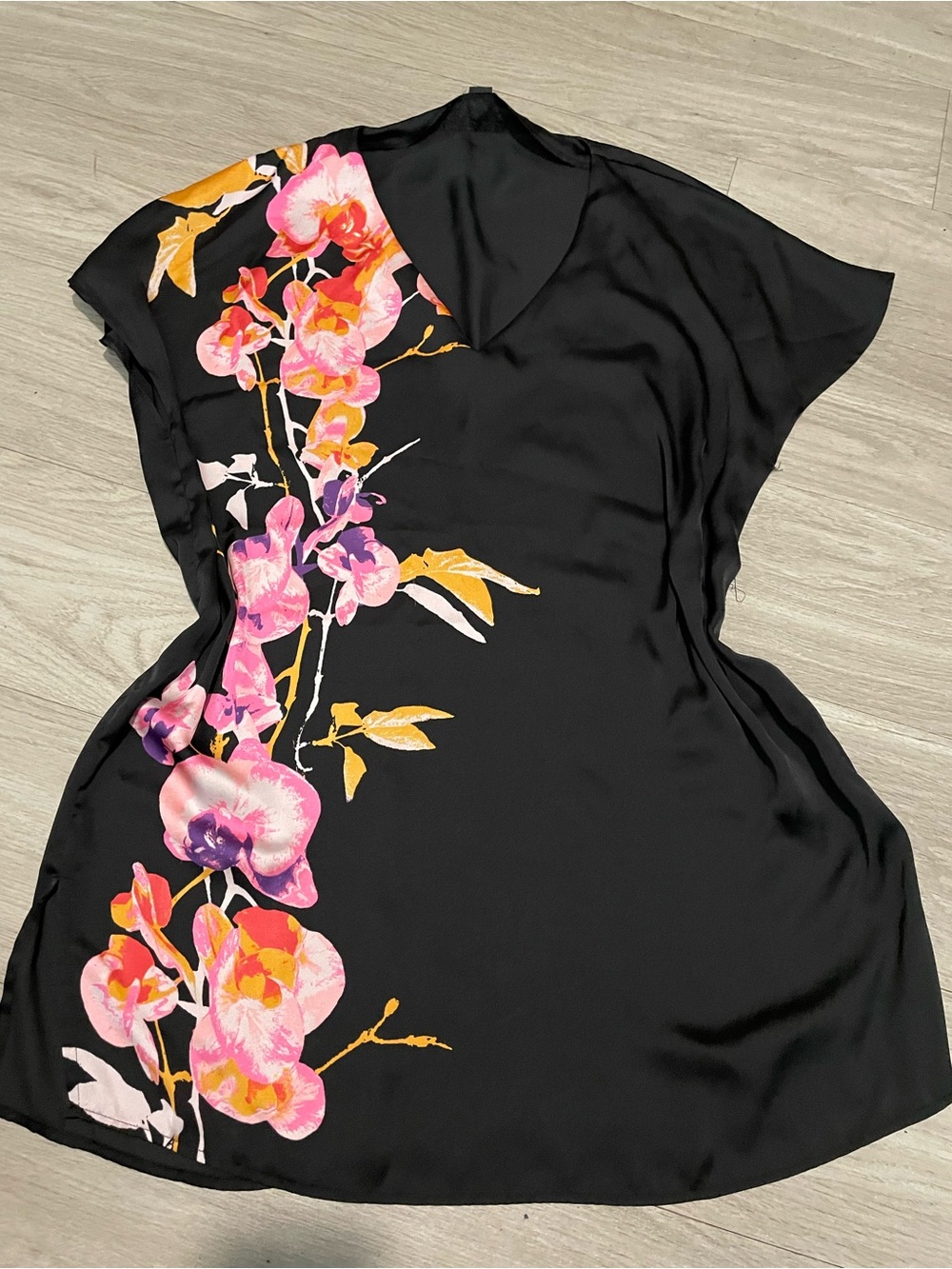 H&M Black Mini Dress with Pink & Yellow Floral Print